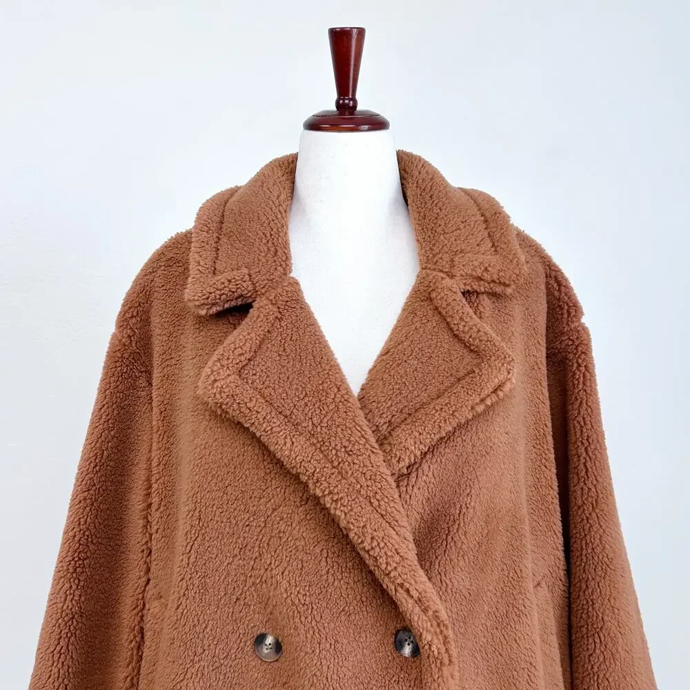 Gap Brown Teddy Sherpa Cozy Fleece Collared Double-Breasted Jacket Coat XL
